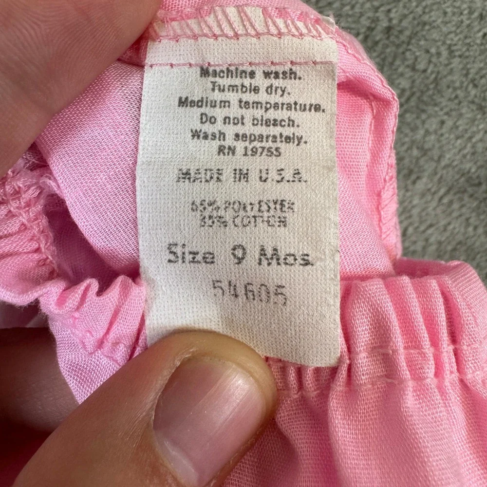 Vintage Pink Baby Bloomers Made in USA Ruffle Diaper Cover Size 9 Months